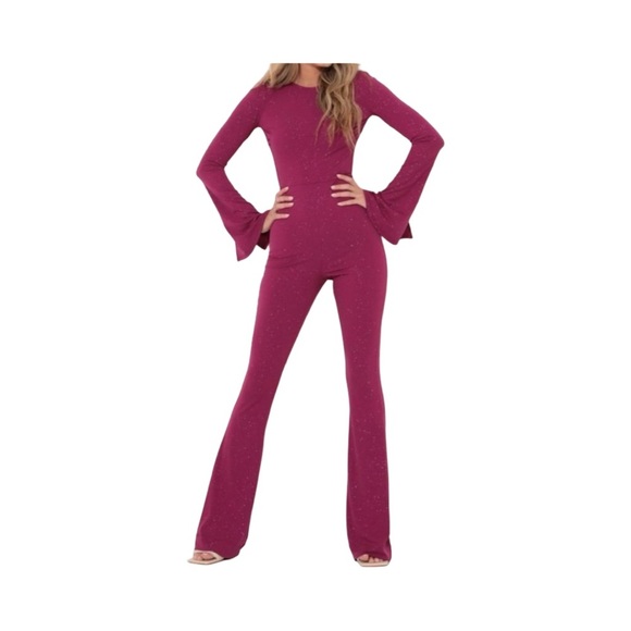 Pants - For Tall women Magenta Jumpsuit with Open Back. Size large no lining